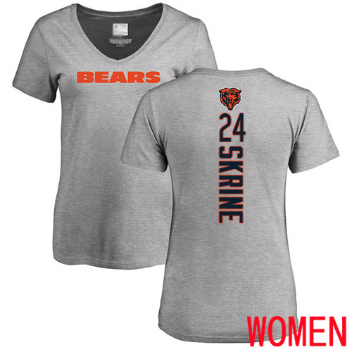 Chicago Bears Ash Women Buster Skrine Backer V-Neck NFL Football #24 T Shirt